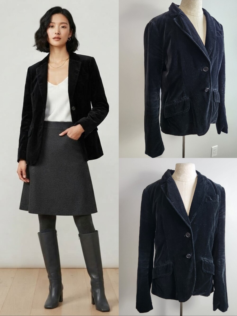 VTG Velvet Blazer Black Y2K Dark Academia Whimsigoth Dark Romantic Sz 10 Cotton